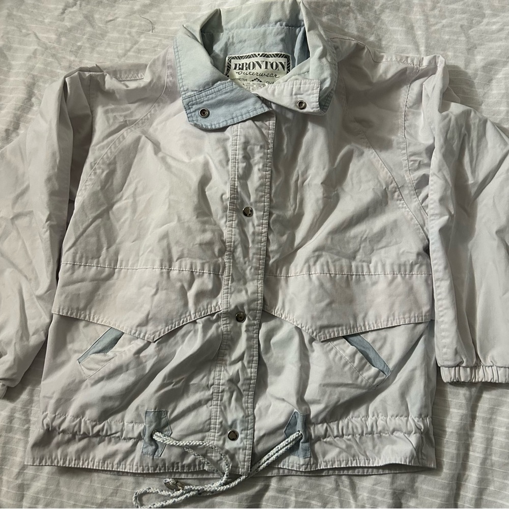 Vintage 90s Bronton Outerwear Jacket Womens Size M Windbreaker White Blue RETRO
